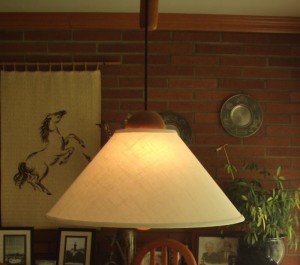lampshade, hanging light, ivory linen, hard shell