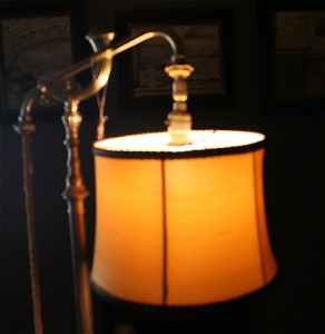 lampshade, gold silk, uno fitting, gooseneck floor lamp