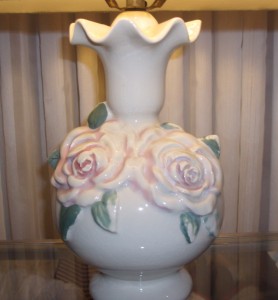 lampbase, roses, ceramic, antique