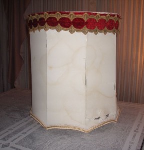 lampshade, vintage, antique, drum, velvet trim, repair, restore