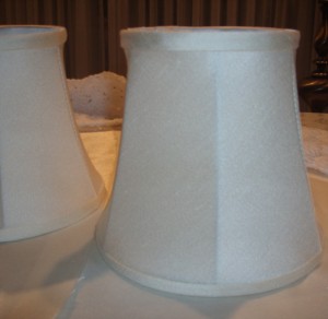 candlelight, lampshades, uno fitting, gooseneck, ivory textured cover, silk charmeuse liner, repair, restore