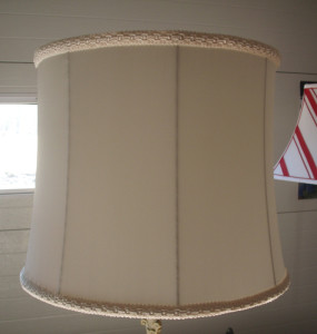 Lamp-shade-vintage-drum-restore-silk-chenille-trim-recover-new-restore