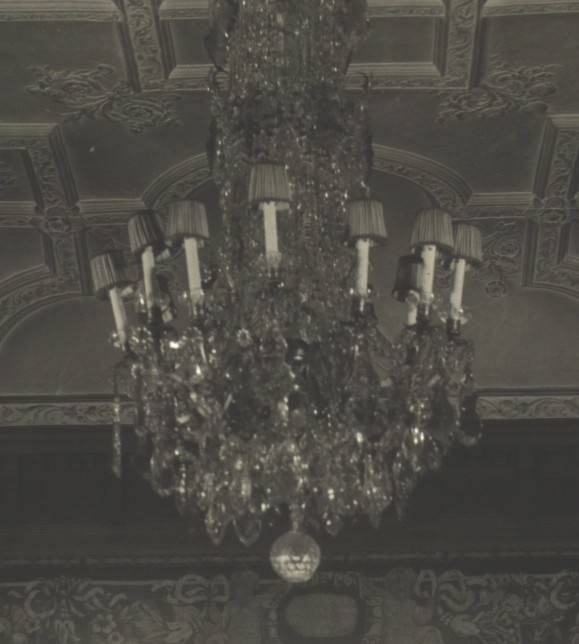 Music Room Chandelier 1930, historic, estate, akron, ohio, lampshade, restore