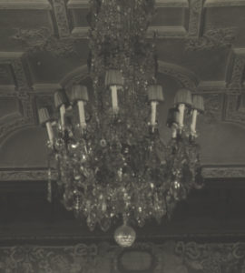 Music Room Chandelier 1930, historic, estate, akron, ohio, lampshade, restore
